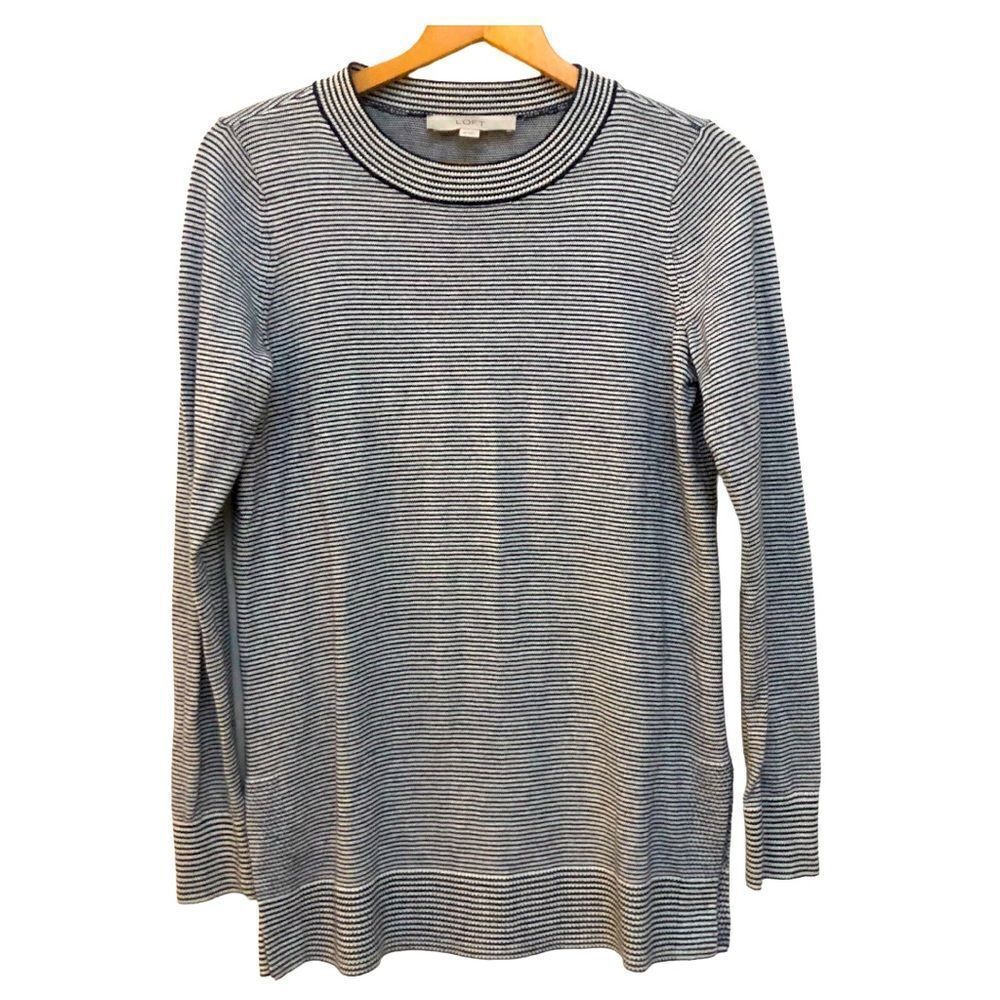 LOFT TUNIC Length Top, Black / White Stripes Size XS